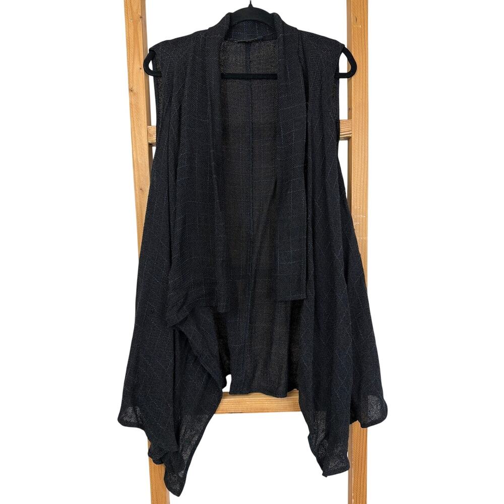 Kavita 2 Black Sleeveless Open Front High Low Knit Sweater One Size